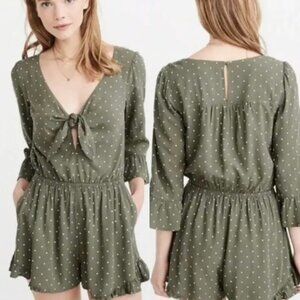 🦋 ABERCROMBIE & FITCH Olive Green Polka Dot Romper Cottagecore XS Coquette